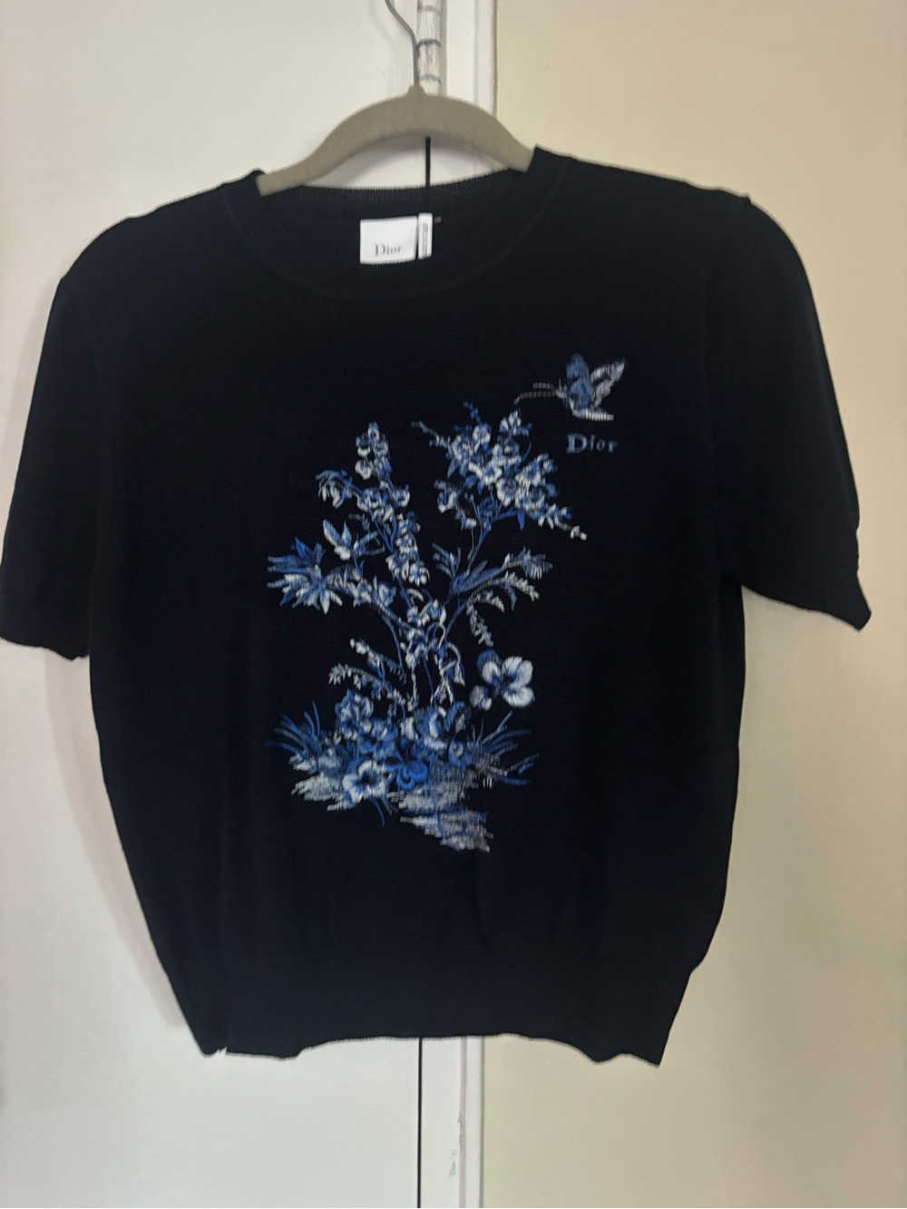 Dior black top with Blue Floral Embroidery